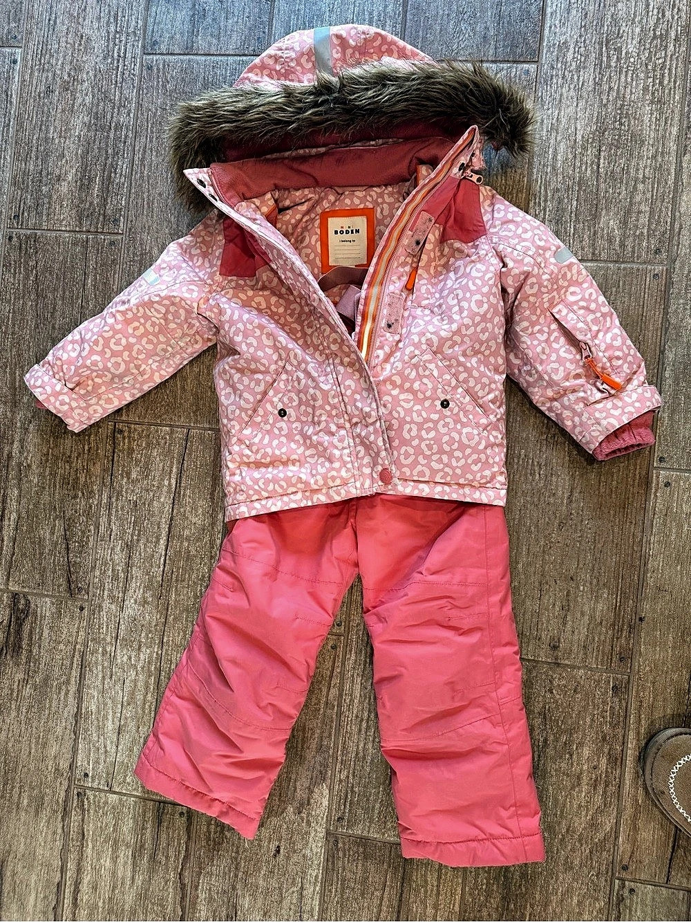 Mini Boden Pink Snowsuit Ski Jacket and Bib Pants Set, 3-4Y